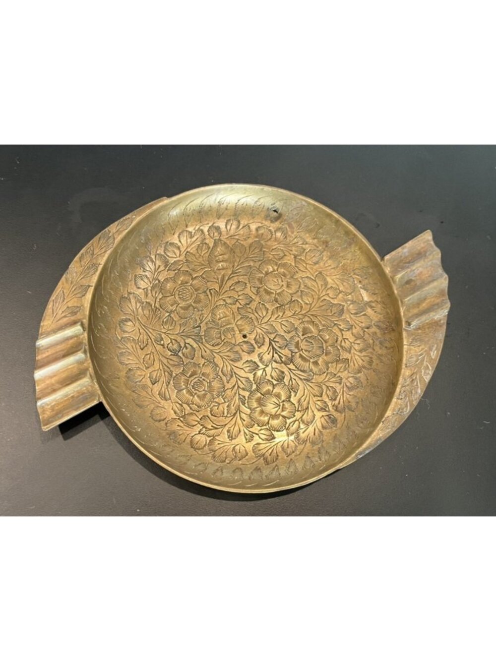 Vintage India Brass Ashtray Hand Engraved Floral Boho Trinket Catchall Dish